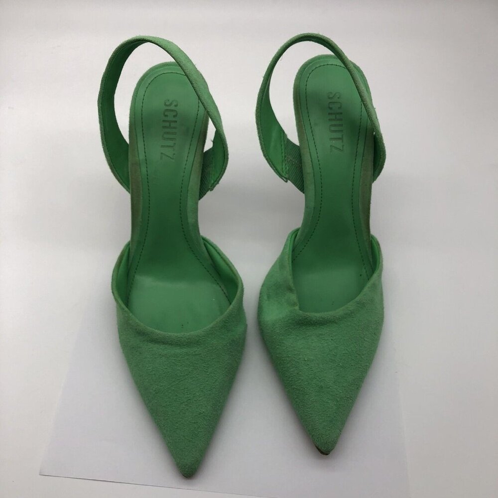 SCHUTZ Green Suede Slingback Pointed Pumps - Picture 3 of 10